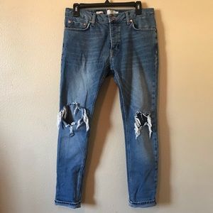 Topman-Busted Knees Stretchy Skinny Jeans